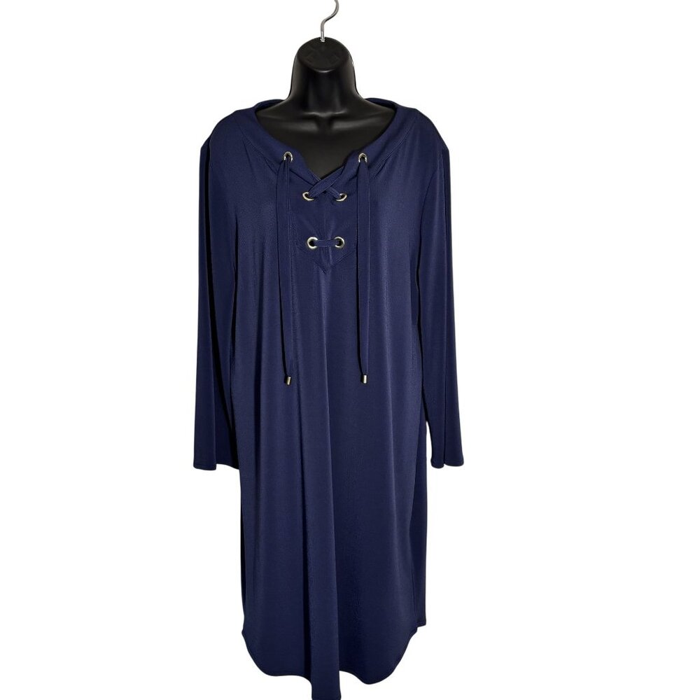 Chicos Navy Lace-Up Long Sleeve Tunic Dress Size Chicos 2 = Large